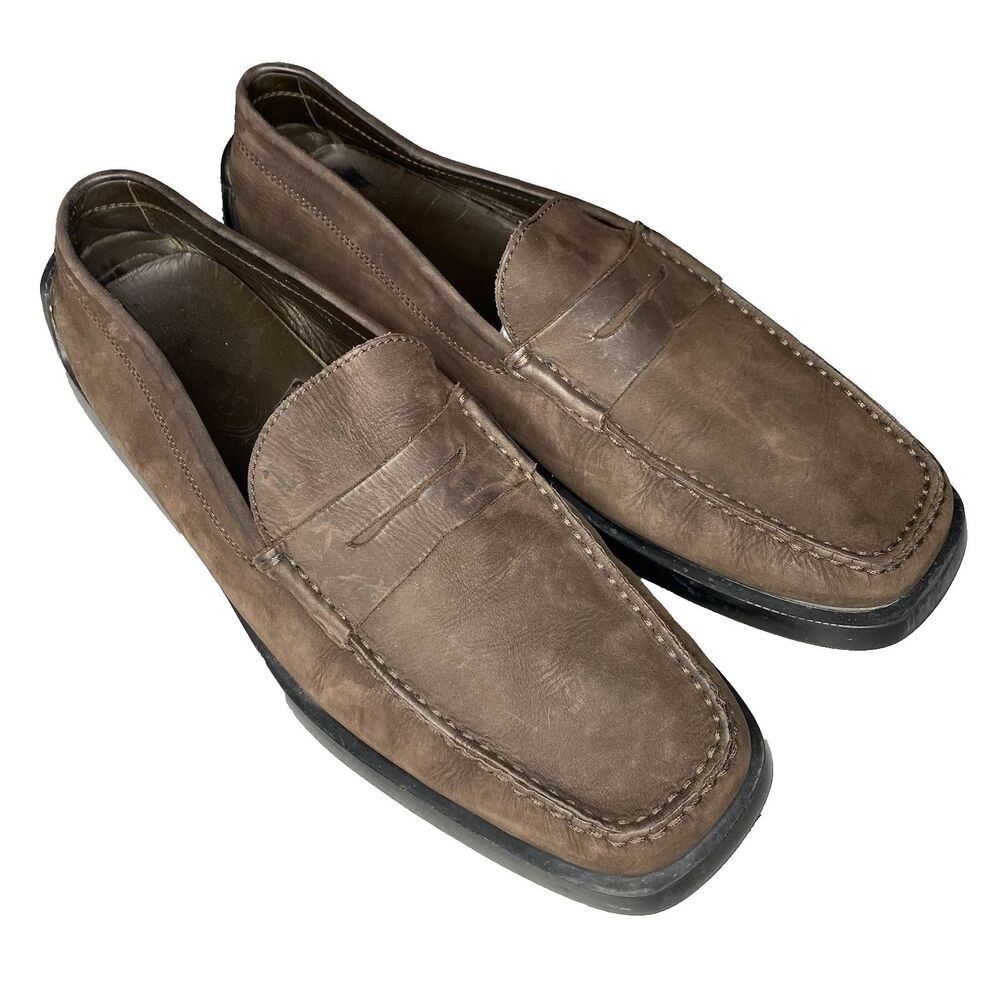 Tod's Driving Penny Loafer Shoes Brown Suede Slip-On Square Toe Italy Mens 12